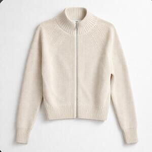 Athleta Cream Full Zip Knit Sweater Jacket Size S